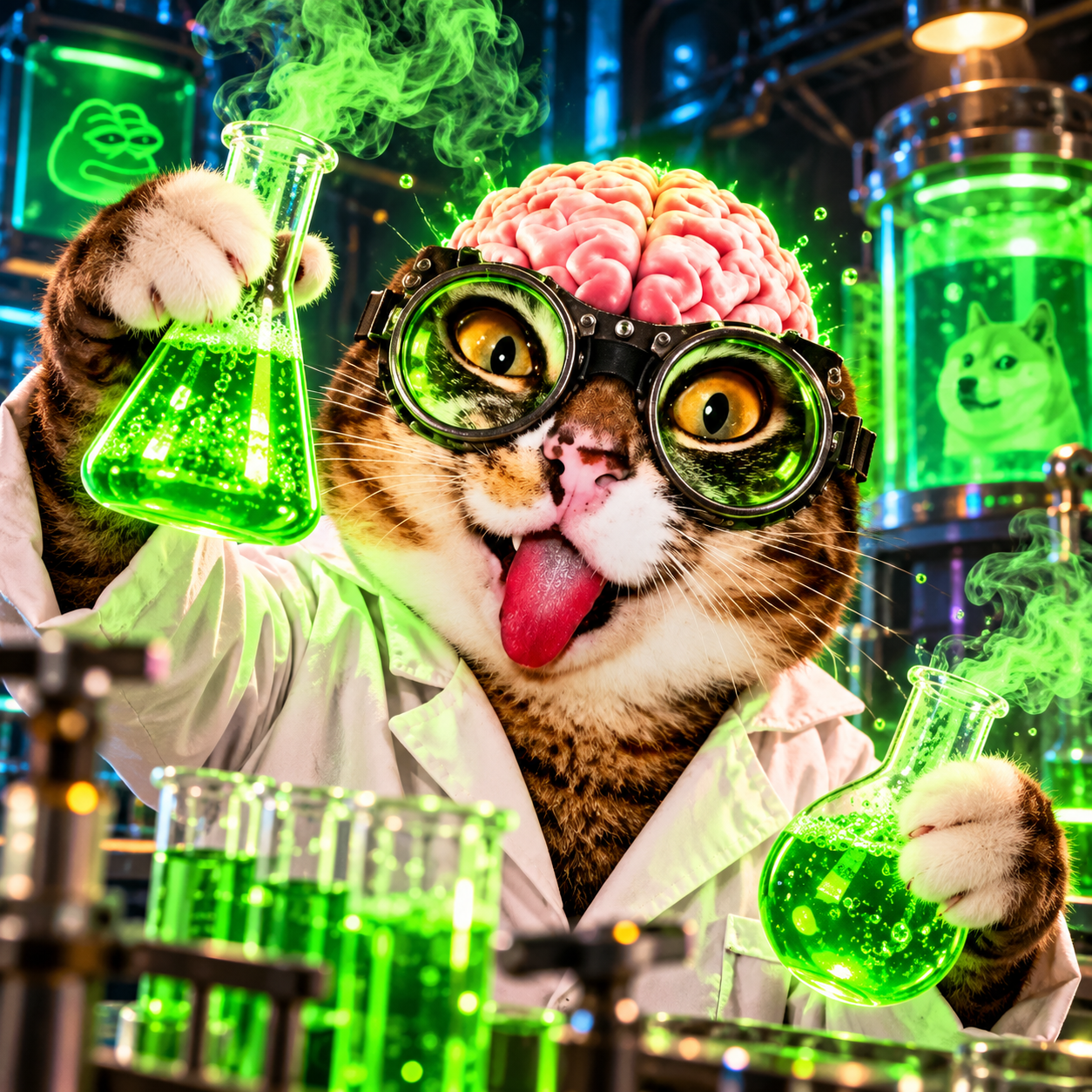 Meme Infection in a glowing laboratory