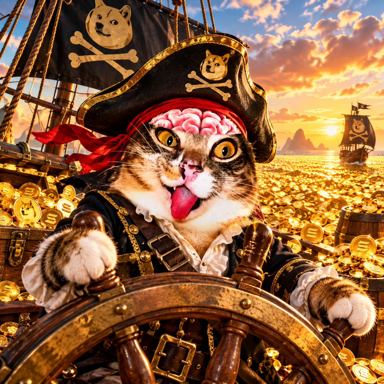 Meme Infection pirate sailing a golden ocean